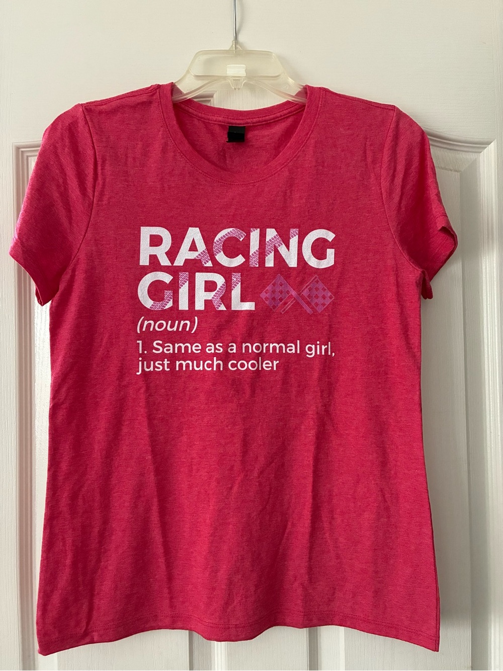 NWOT Racing Girl Graphic Tee in Bright Pink